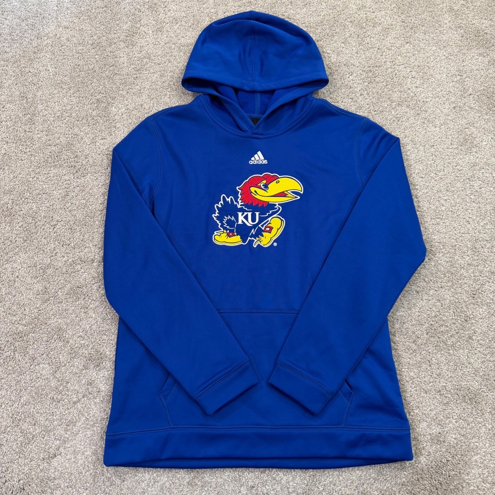 Adidas Kansas Jayhawks Youth XL Hoodie Royal Blue KU Big Jay Mascot Sweatshirt